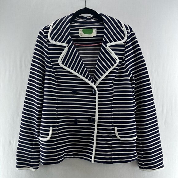 Anthropologie Stephanie Peacoat Striped Knit Jacket Size M Double Breasted Blue - Picture 3 of 13